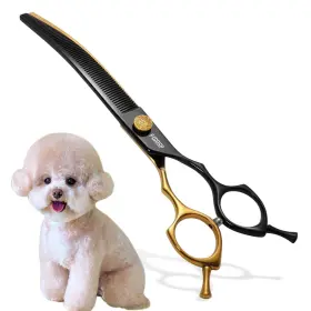 Fobgct-7.5 Fogosp Curved Thinning Shears Dog Grooming 7.5 In Black And Gold Two Color Multipurpos