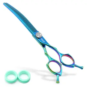 Foqfmd7.5-bgct Fogosp Professional Curved Thinning Shears Dog Grooming Scissors 7.5ftft Blue Green Cu