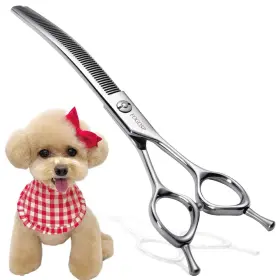 Qw-curved-v-thinning-7.0 Fogosp Curved Thinning Shears For Dogs Grooming 7.0ftft Multipurpose Professional Pet