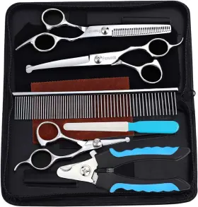 Freewindo 797550257564 Dog Grooming Scissors Kit Safety Round Tip Heavy Duty Stainless Steel Black