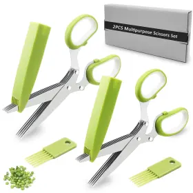 Frenflu 712215468741 2 Pack Herb Scissors With 5 Blades And Cover Multi Blade Kitc