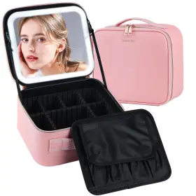 Gdsshuhung 716597351943 Makeup Bag With Mirror Partitionable Professional Organizer Large