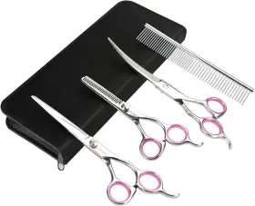 Gd0051 Gemek Pet Cat Dog Grooming Scissors Set 4 Pieces Stainless Steel Pink 5 In 1