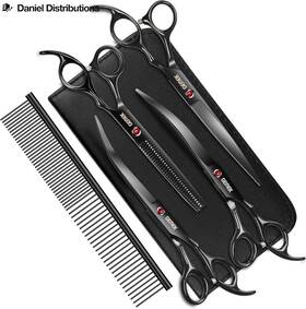 Gemek Gd0259 7.0in Titanium Professional Dog Grooming Scissors Set 6 In Black 7inch
