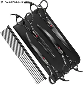 Gd0259 Gemek 7.0in Titanium Professional Dog Grooming Scissors Set 6 In Black 7inch