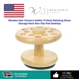 81s9noa03635a231m2qo1f Healeved Wooden Hair Scissors Holder 12 Slots Rotating Shear Storage Rack Non-slip Pad