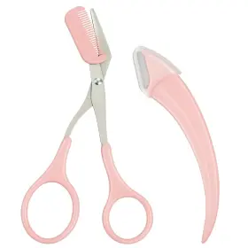 Heyiminy 745978887207 Eyebrow Scissors With Comb Trimmer Stainless Steel Pink