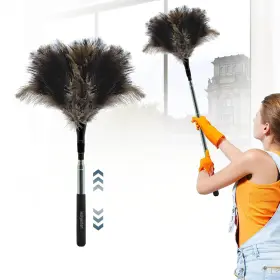Holyenten 610321972650 Extendable Feather Duster - 47 Inches Fluffy Long Handle Reusable Dus