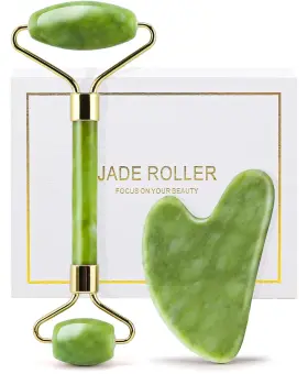 Hf-003-1 Huefull Genuine Jade Roller And Gua Sha Set For Face Cooling Firming Green