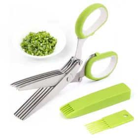 Hzxsdeg 732072334850 Herb Scissors With 5 Blades And Cover - Multipurpose Kitchen Shears For Cutti