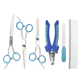 Cw-6001 Idqquqq 6-piece Set Of Pet Grooming Scissors And Nail Clippers - Blue