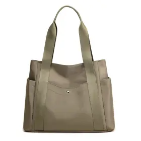 Jlu007khaki-1 Jianlinst Women Tote Shoulder Handbag Water Resistant Nylon Hobo Purse Multi Pocket Top