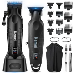 Jy-km-bundle-2293b-2290d-us Kemei 2293 2290d Cordless Hair Clippers For Men Professional Trimmer