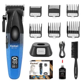 Km-1670blue Kemei 1670 Professional Hair Clippers For Men Cordless Barber Clipper With L