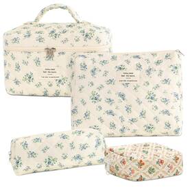 Langskips Gm-003 4pcs Makeup Bag Set Floral Quilted Large Travel Toile