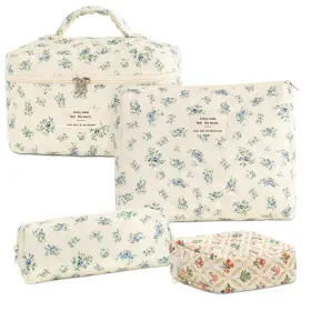 Gm-003 Langskips 4pcs Makeup Bag Set Floral Quilted Large Travel Toile