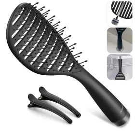 Lavone 774494586745 Curved Vented Hairbrush Faster Blow Drying - Detangling Brush With Built In C