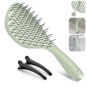 Lavone 774494619504 Curved Vented Hairbrush Faster Blow Drying Detangler Brush With Built-in Cle