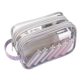 Lermende Makeupbag-3 Clear Makeup Bag 2 Layer Water-resistant Large Portable Transpa