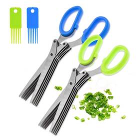 Lzymsz 711548012085 2pcs Stainless Steel Herb Scissors With 5 Blades Multipurpose Kitchen Cutt Inch
