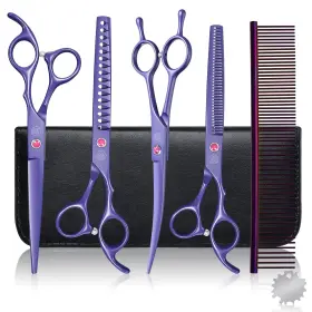 Moontay 757818068097 Professional Dog Scissors Set - 7 Inch/8 Inch Curved Chunkers And Thinning Shea