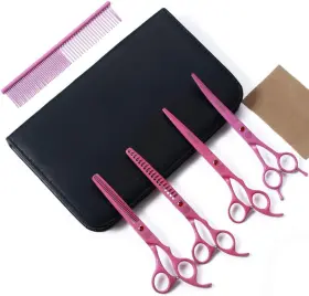 Moontay 761272093366 Professional Dog Grooming Scissors Set 7 Inch/8 Inch Pack Of 5 Pink
