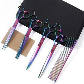 Moontay 761272093403 Professional Dog Scissors Set - 7/8 Inch Pet Grooming Shears Chunkers Curve