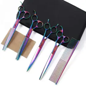 Moontay 761272093403 Professional Dog Scissors Set - 7/8 Inch Pet Grooming Shears Chunkers Curve