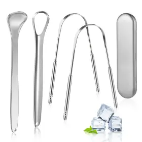 9-us-pae004 Morgles Metal Tongue Scraper 4 Pcs Cleaners With Case For Adults Silver