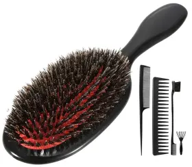 Morsafe 943497124450 Boar Bristle Detangling Paddle Brush And Comb Set For Curly Fine Wavy Natural