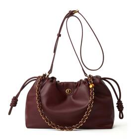 Muhuashi Mhs006 Bucket Hobo Purse For Women. Designer Drawstring Shoulder Bag With Top Chain