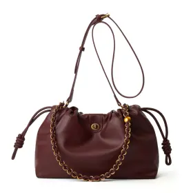 Mhs006 Muhuashi Bucket Hobo Purse For Women. Designer Drawstring Shoulder Bag With Top Chain