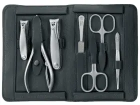 85478-old Niegeloh Topinox Inch Imantado Xl Manicure Set For Men In Black Leather Case By Niegel