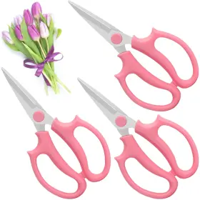 Ojyudd 735133314105 3 Pcs Pink Garden Flower Shears Premium Floral Scissors With Comfortable Hand