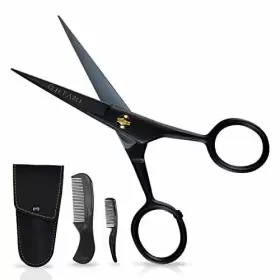Ontaki 850034561455 5 Inch Professional German Beard And Mustache Scissors With 2 Comb Carrying Pouch