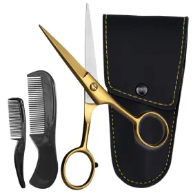Eb-on-012 Ontaki 5 Inch Professional German Beard And Mustache Scissors With 2 Comb Carrying Pouch
