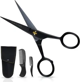Onk-bs-5-slvr Ontaki 5 Inch Professional German Beard And Mustache Scissors With 2 Comb Carrying P