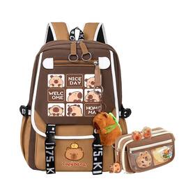 Opqjjgjs Opq-bag-3pc Capybara Backpack Set For School With Pencil Case And Keychain Cut... Fast Ship