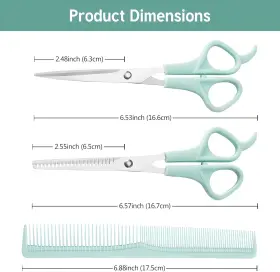 Orthovance 445007542581 Scissor Green Stainless Steel Hair Cutting Shears Set 6 Inch Shear Thinning Comb