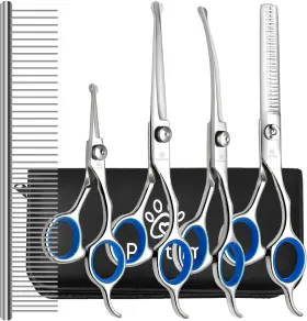 Dgs-07 Pawtrim Professional Pet Grooming Kit 6 In 1 Dog Scissors Pack Of Blue