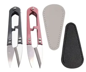 Qr-1446 Penta Angel 2pcs Pink/gray Mini Sewing Scissors With Leather Sheath Cover For Small