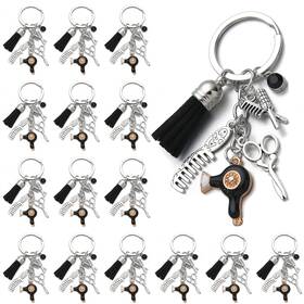 Phaeton 768795448642 20pcs Hairdresser Hair Dryer Scissor Comb Keychain With Tassel And Diamond Ha