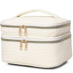 Sy24-001 Pinkmik Travel Makeup Bag For Women Double Layer Cosmetic With Jewelry Or