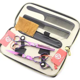 7082006 Purple Dragon Left Hand Using Professional Barber Hair Cutting Scissors Flower Carving Salo