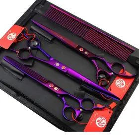 Purple Dragon 721412016518 8.0 Inch Dog Hair Cutting Curved And Thinning Scissors Shear P
