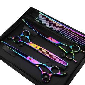 Purple Dragon 721412016549 8.0 Inch Titanium Multicolor Professional Pet Grooming Scissors Set