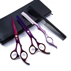 Purple Dragon 722970087255 6.0 Inch Hair Cutting Scissors Set With Razor Leather Case