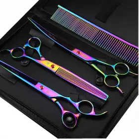 Purple Dragon 722970088092 8 Inch 3 In 1 Professional Pet Grooming Thinning Scissors - Upw