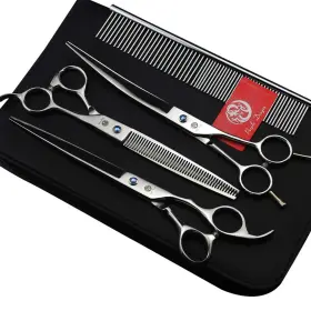 Purple Dragon 749789185491 8.0 Inch Dog Hair Cutting Curved And Thinning Scissor Shears P