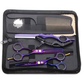 Purple Dragon 799969003367 5.5 Inch Hair Cutting Scissors Set With Razor Leather Case
